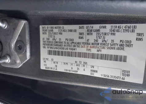 2014 Ford Escape Se из США, поврежденный, VIN 1FMCU9GX5EUE19241